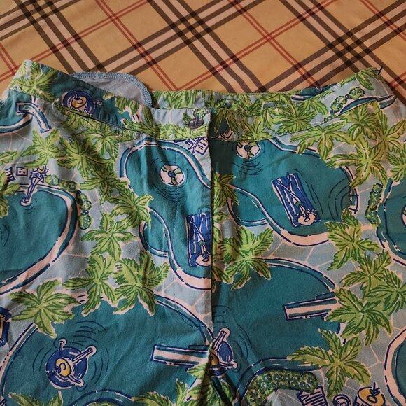 Lilly Pulitzer Vintage Crop Pants Poolside Print Green Aqua Size 8 Pockets - Picture 5 of 6